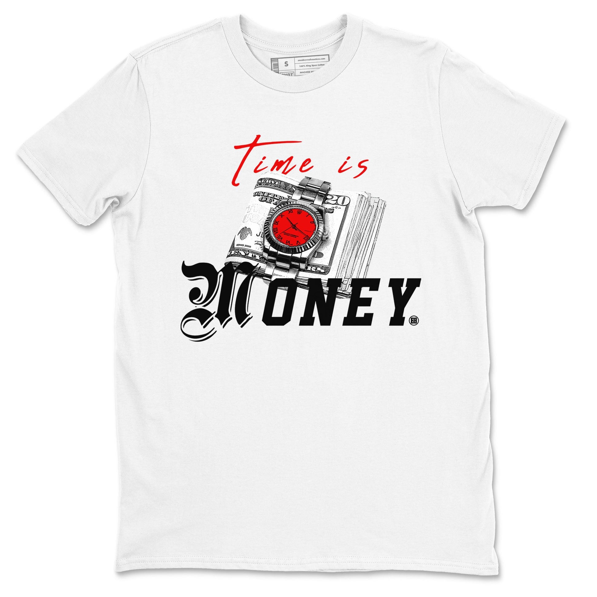 Time Is Money sneaker match tees to Air Jordan 4 Bred Reimagined street fashion brand for shirts to match Jordans SNRT Sneaker Tees Air Jordan 4 Bred Reimagined unisex t-shirt White 2 unisex shirt