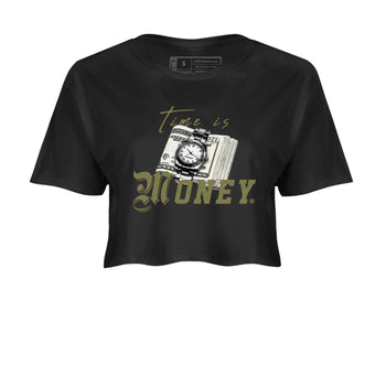 AJ4 Medium Olive shirt to match jordans Time Is Money sneaker tees Air Jordan 4 Medium Olive SNRT Sneaker Release Tees Black 2 Crop T-Shirt
