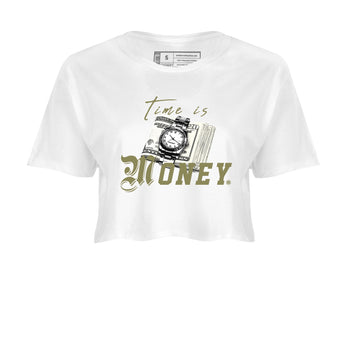AJ4 Medium Olive shirt to match jordans Time Is Money sneaker tees Air Jordan 4 Medium Olive SNRT Sneaker Release Tees White 2 Crop T-Shirt