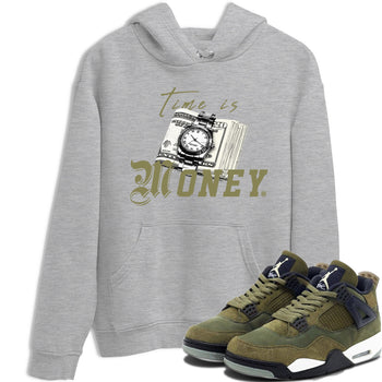AJ4 Medium Olive shirt to match jordans Time Is Money sneaker tees Air Jordan 4 Medium Olive SNRT Sneaker Release Tees Unisex Heather Grey 1 T-Shirt
