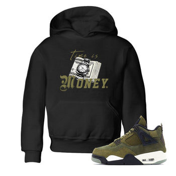 AJ4 Medium Olive shirt to match jordans Time Is Money sneaker tees Air Jordan 4 Retro Medium Olive SNRT Sneaker Release Tees Baby Toddler Black 1 T-Shirt