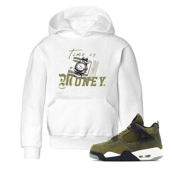 AJ4 Medium Olive shirt to match jordans Time Is Money sneaker tees Air Jordan 4 Retro Medium Olive SNRT Sneaker Release Tees Baby Toddler White 1 T-Shirt