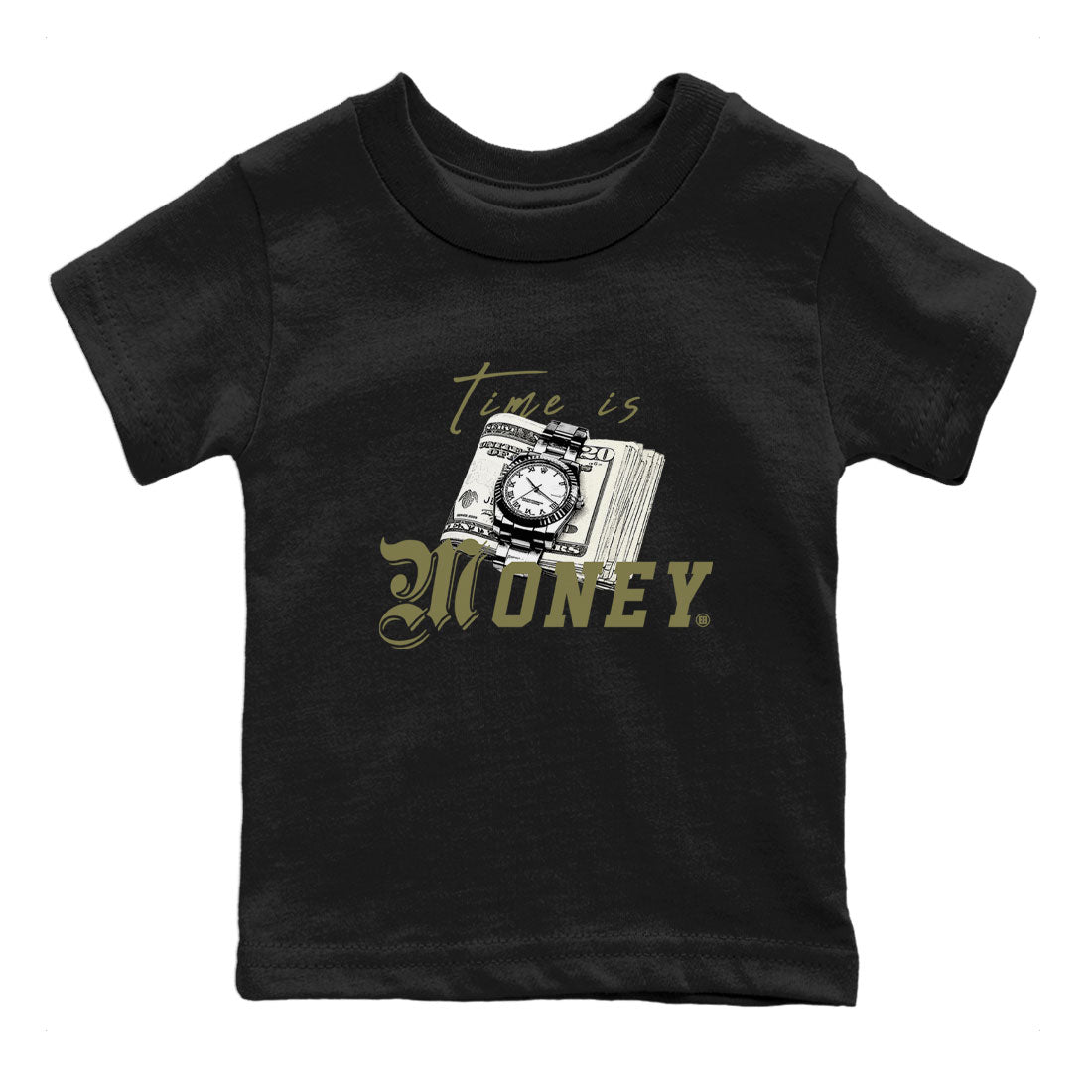 AJ4 Medium Olive shirt to match jordans Time Is Money sneaker tees Air Jordan 4 Retro Medium Olive SNRT Sneaker Release Tees Baby Toddler Black 2 T-Shirt