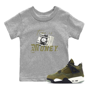 AJ4 Medium Olive shirt to match jordans Time Is Money sneaker tees Air Jordan 4 Retro Medium Olive SNRT Sneaker Release Tees Baby Toddler Heather Grey 1 T-Shirt