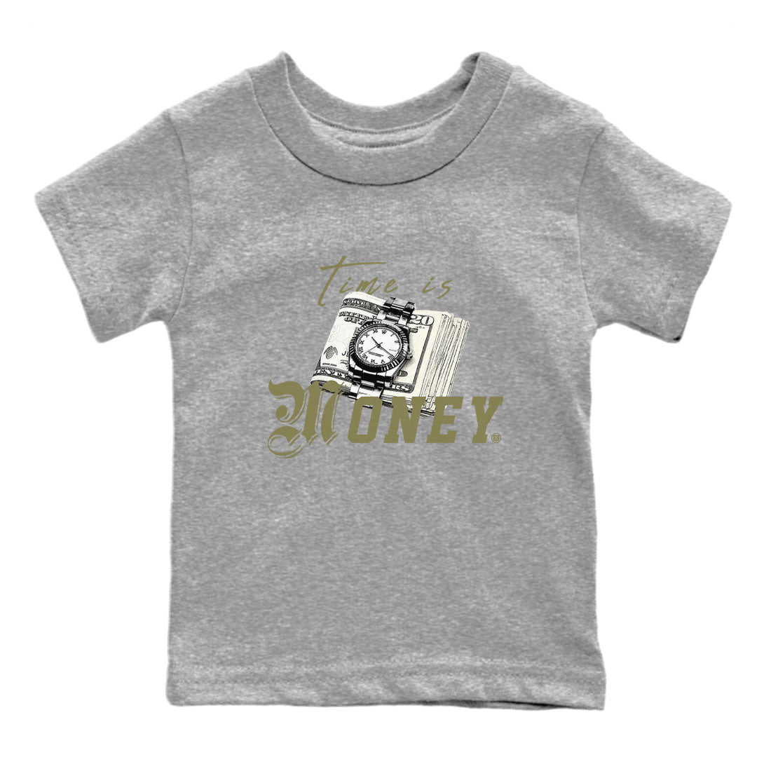 AJ4 Medium Olive shirt to match jordans Time Is Money sneaker tees Air Jordan 4 Retro Medium Olive SNRT Sneaker Release Tees Baby Toddler Heather Grey 2 T-Shirt