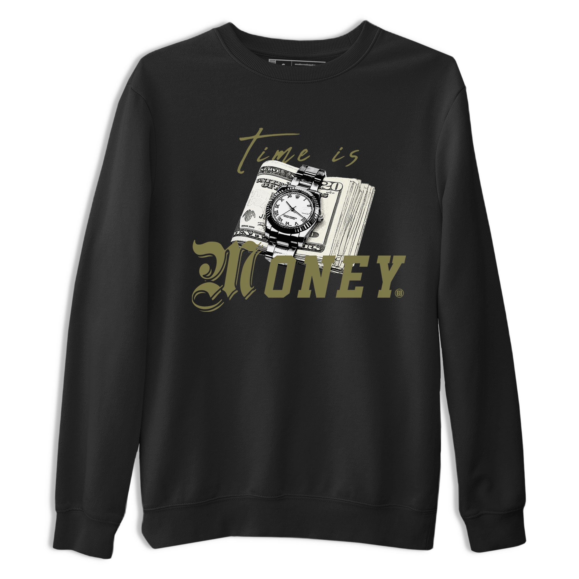AJ4 Medium Olive shirt to match jordans Time Is Money sneaker tees Air Jordan 4 Medium Olive SNRT Sneaker Release Tees Unisex Black 2 T-Shirt