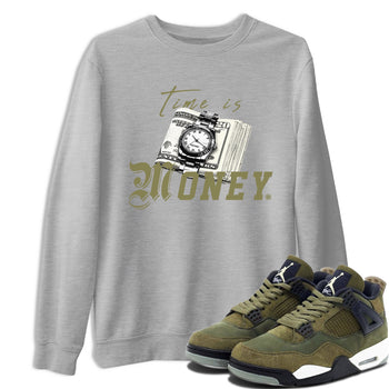 AJ4 Medium Olive shirt to match jordans Time Is Money sneaker tees Air Jordan 4 Medium Olive SNRT Sneaker Release Tees Unisex Heather Grey 1 T-Shirt