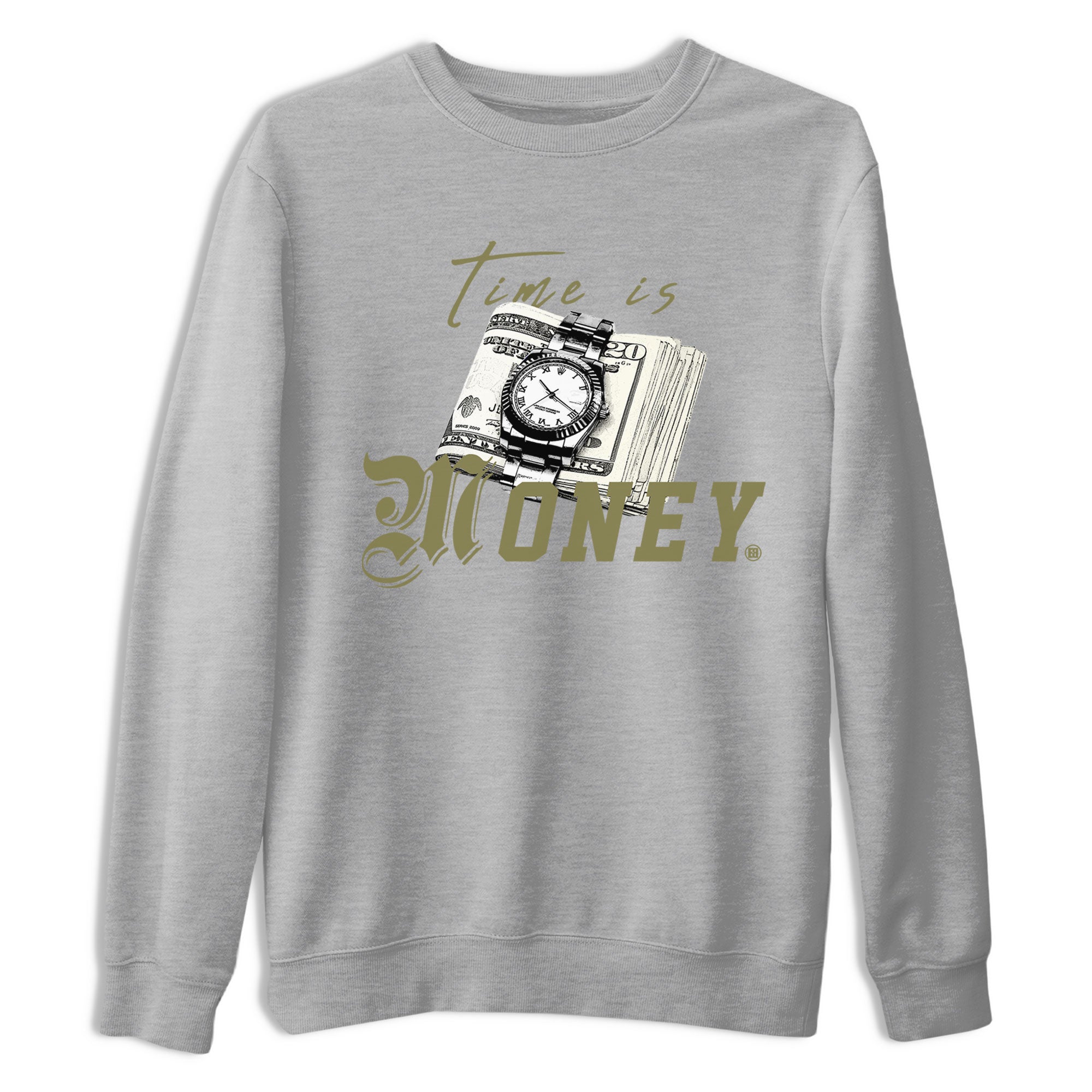AJ4 Medium Olive shirt to match jordans Time Is Money sneaker tees Air Jordan 4 Medium Olive SNRT Sneaker Release Tees Unisex Heather Grey 2 T-Shirt