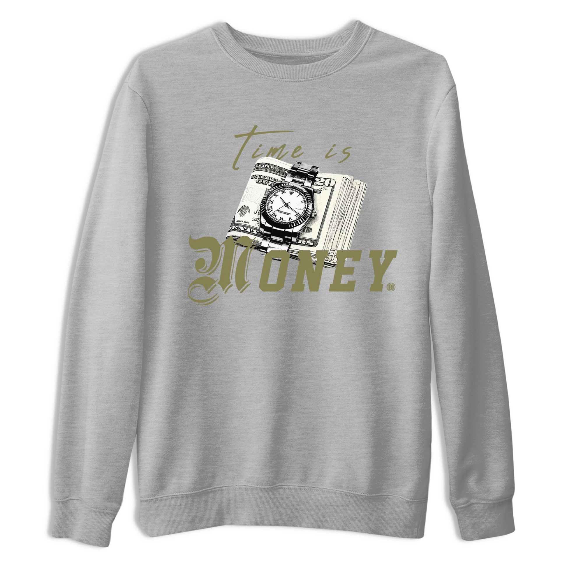 AJ4 Medium Olive shirt to match jordans Time Is Money sneaker tees Air Jordan 4 Medium Olive SNRT Sneaker Release Tees Unisex Heather Grey 2 T-Shirt