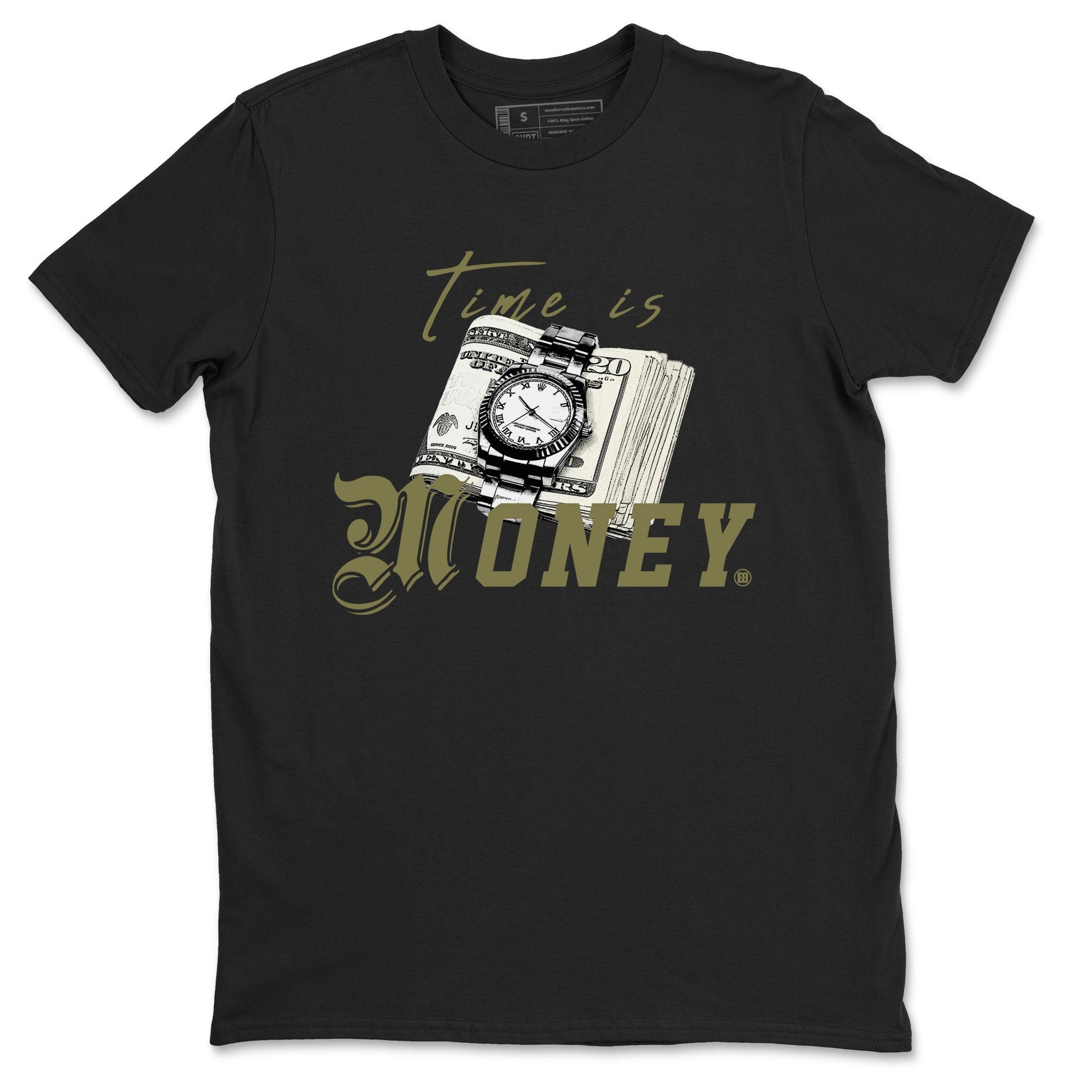 AJ4 Medium Olive shirt to match jordans Time Is Money sneaker tees Air Jordan 4 Medium Olive SNRT Sneaker Release Tees Unisex Black 2 T-Shirt