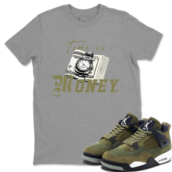 AJ4 Medium Olive shirt to match jordans Time Is Money sneaker tees Air Jordan 4 Medium Olive SNRT Sneaker Release Tees Unisex Heather Grey 1 T-Shirt