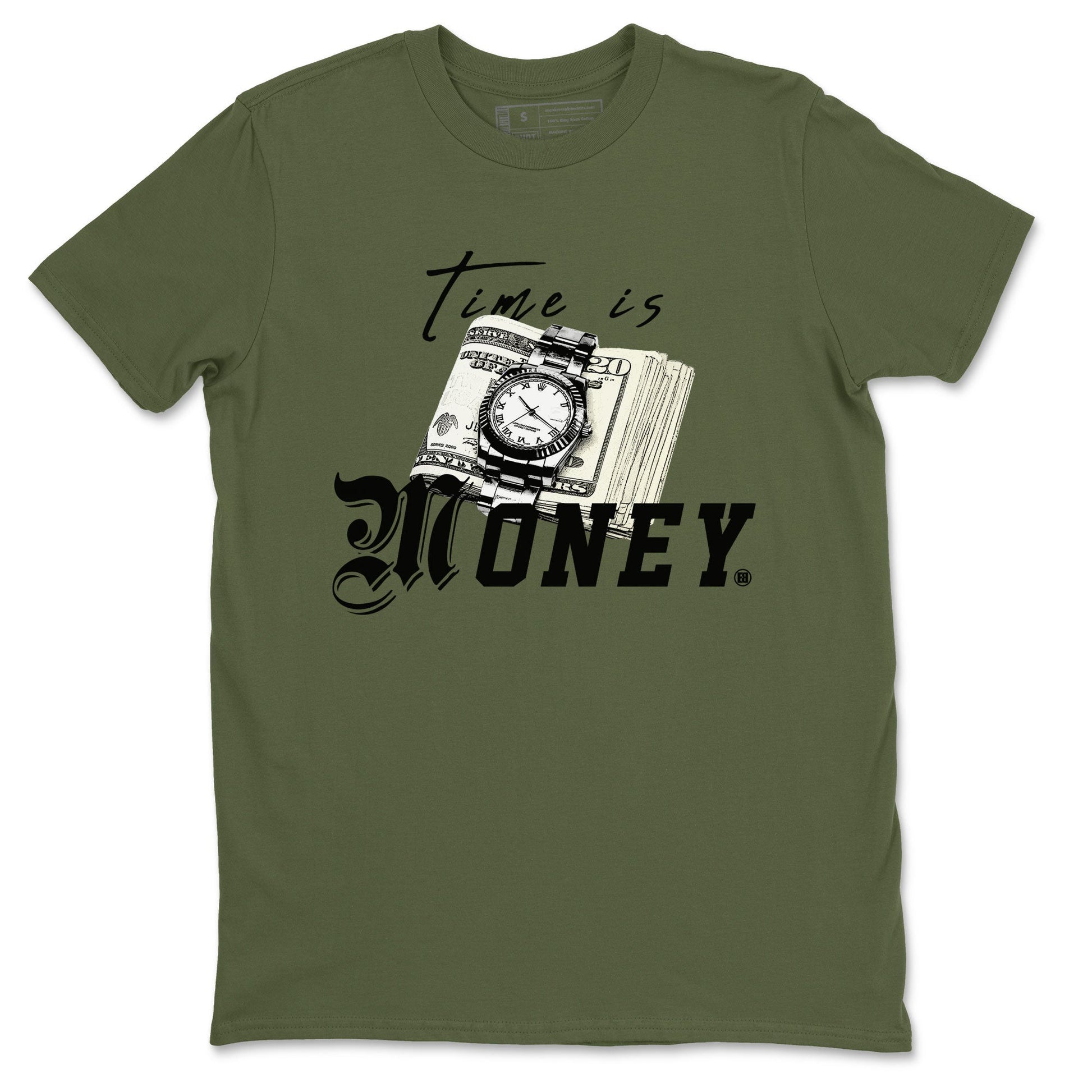 AJ4 Medium Olive shirt to match jordans Time Is Money sneaker tees Air Jordan 4 Medium Olive SNRT Sneaker Release Tees Unisex Military Green 2 T-Shirt