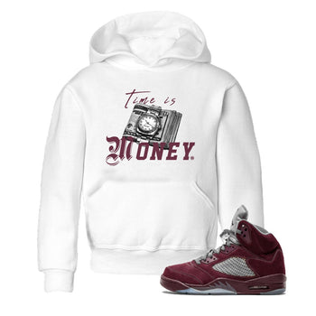 Air Jordan 5 Burgundy Sneaker Match Tees Time Is Money Sneaker T-Shirt AJ5 Burgundy Sneaker Release Tees Kids Shirts White 1