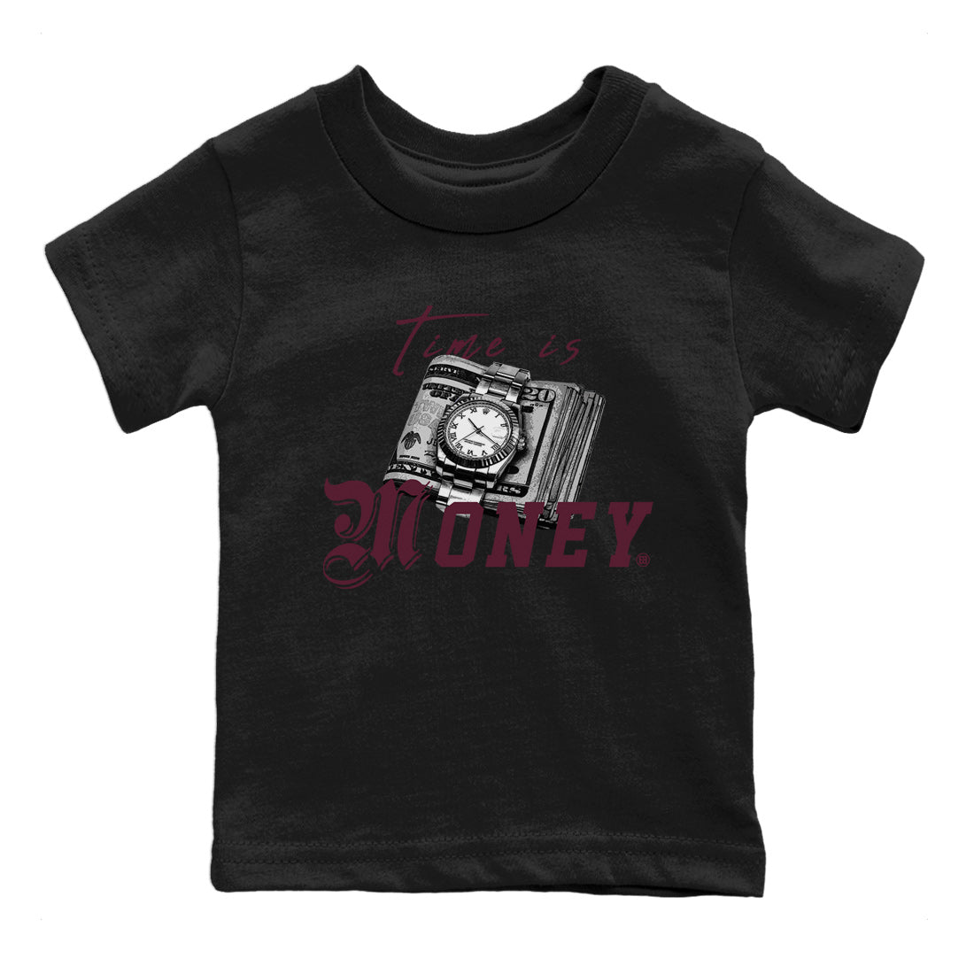 Air Jordan 5 Burgundy Sneaker Match Tees Time Is Money Sneaker T-Shirt AJ5 Burgundy Sneaker Release Tees Kids Shirts Black 2