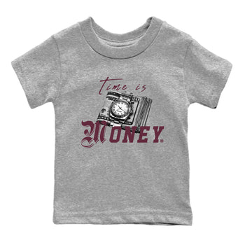Air Jordan 5 Burgundy Sneaker Match Tees Time Is Money Sneaker T-Shirt AJ5 Burgundy Sneaker Release Tees Kids Shirts Heather Grey 2
