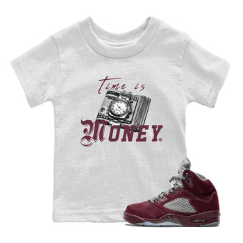 Air Jordan 5 Burgundy Sneaker Match Tees Time Is Money Sneaker T-Shirt AJ5 Burgundy Sneaker Release Tees Kids Shirts White 1