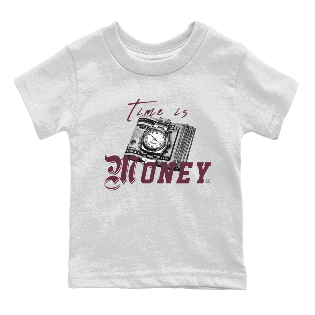 Air Jordan 5 Burgundy Sneaker Match Tees Time Is Money Sneaker T-Shirt AJ5 Burgundy Sneaker Release Tees Kids Shirts White 2