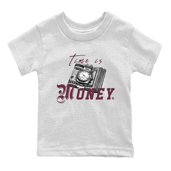 Air Jordan 5 Burgundy Sneaker Match Tees Time Is Money Sneaker T-Shirt AJ5 Burgundy Sneaker Release Tees Kids Shirts White 2
