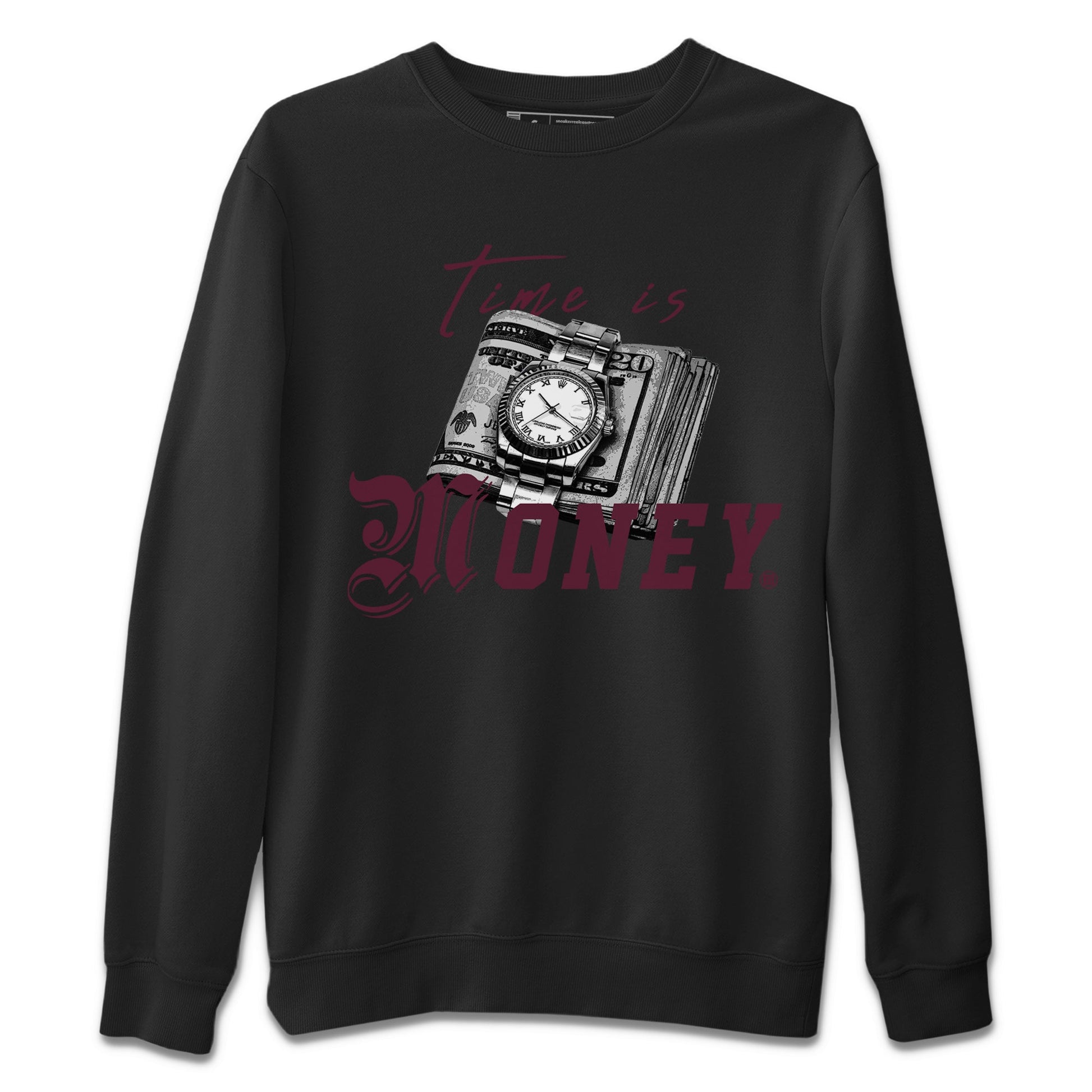 Air Jordan 5 Burgundy Sneaker Match Tees Time Is Money Sneaker T-Shirt AJ5 Burgundy Sneaker Release Tees Unisex Shirts Black 2