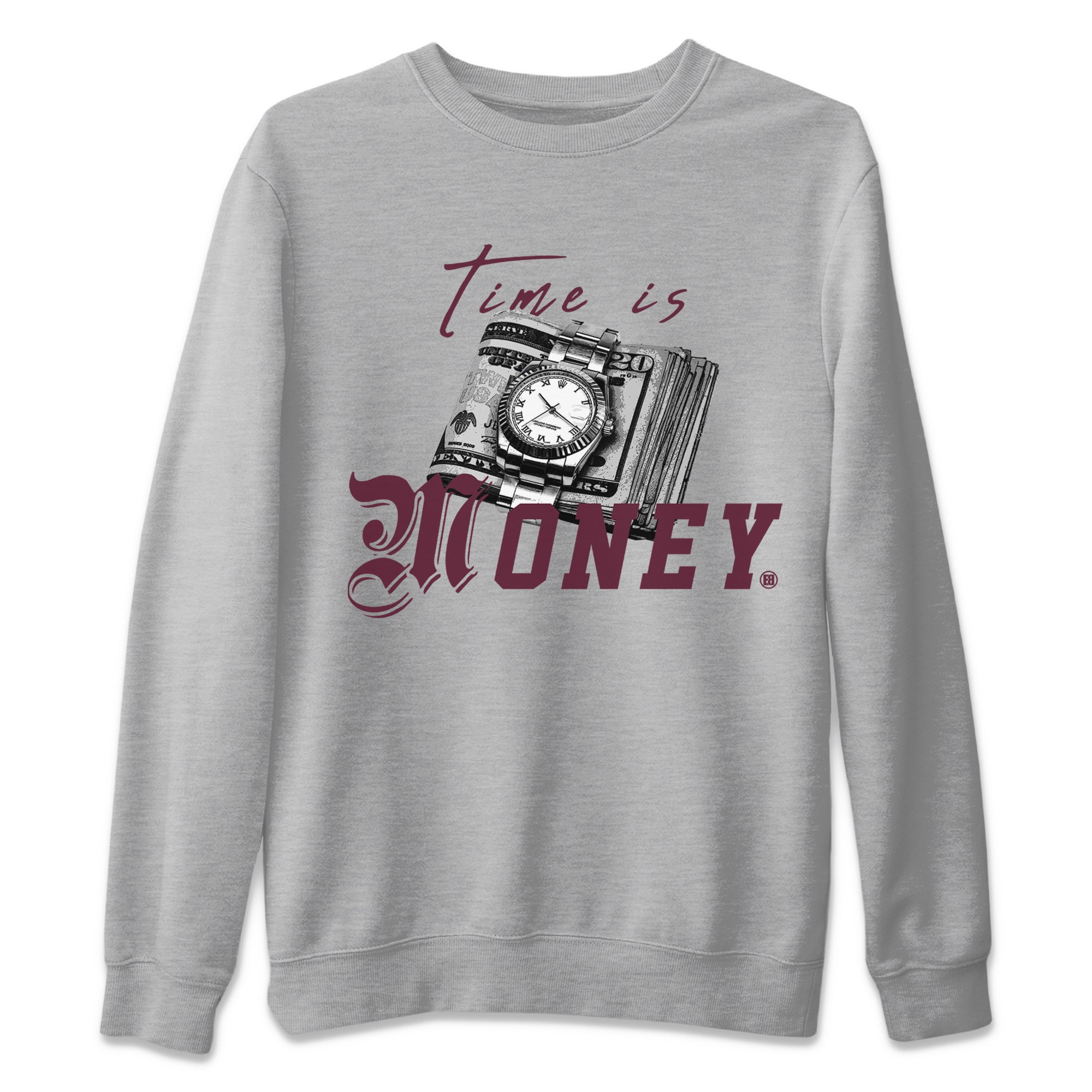 Air Jordan 5 Burgundy Sneaker Match Tees Time Is Money Sneaker T-Shirt AJ5 Burgundy Sneaker Release Tees Unisex Shirts Heather Grey 2