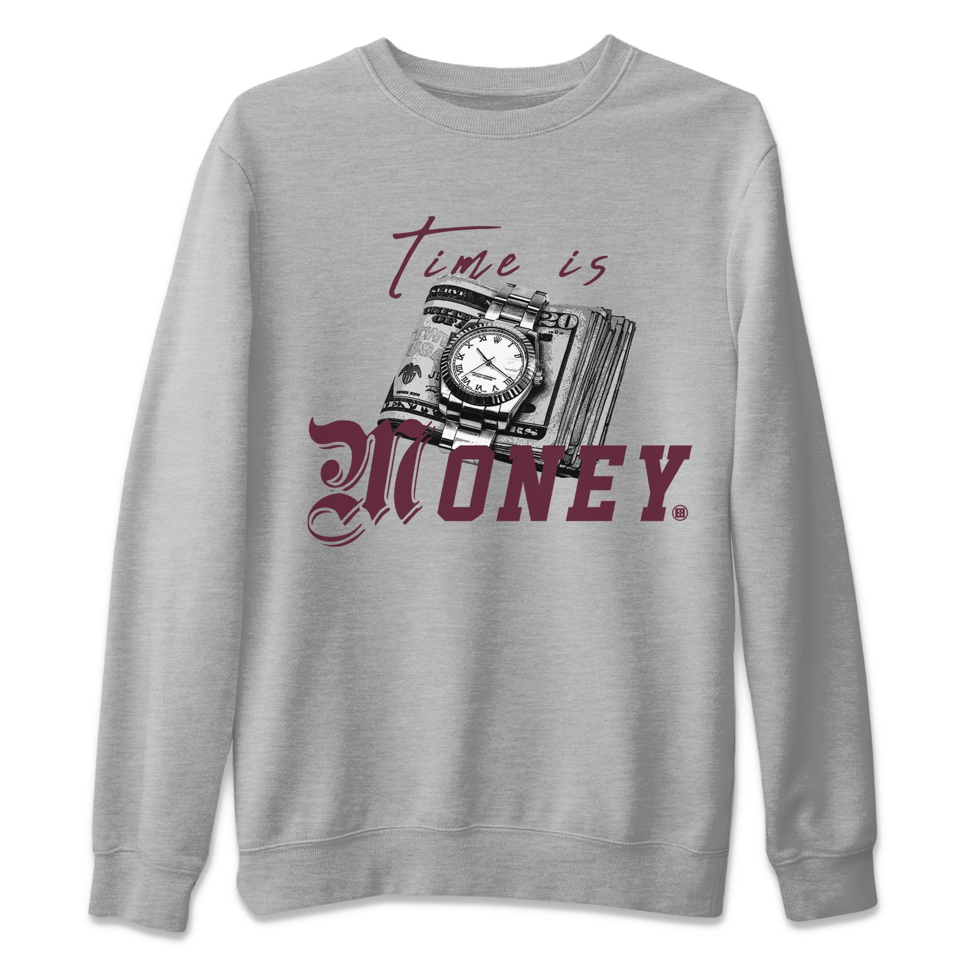 Air Jordan 5 Burgundy Sneaker Match Tees Time Is Money Sneaker T-Shirt AJ5 Burgundy Sneaker Release Tees Unisex Shirts Heather Grey 2