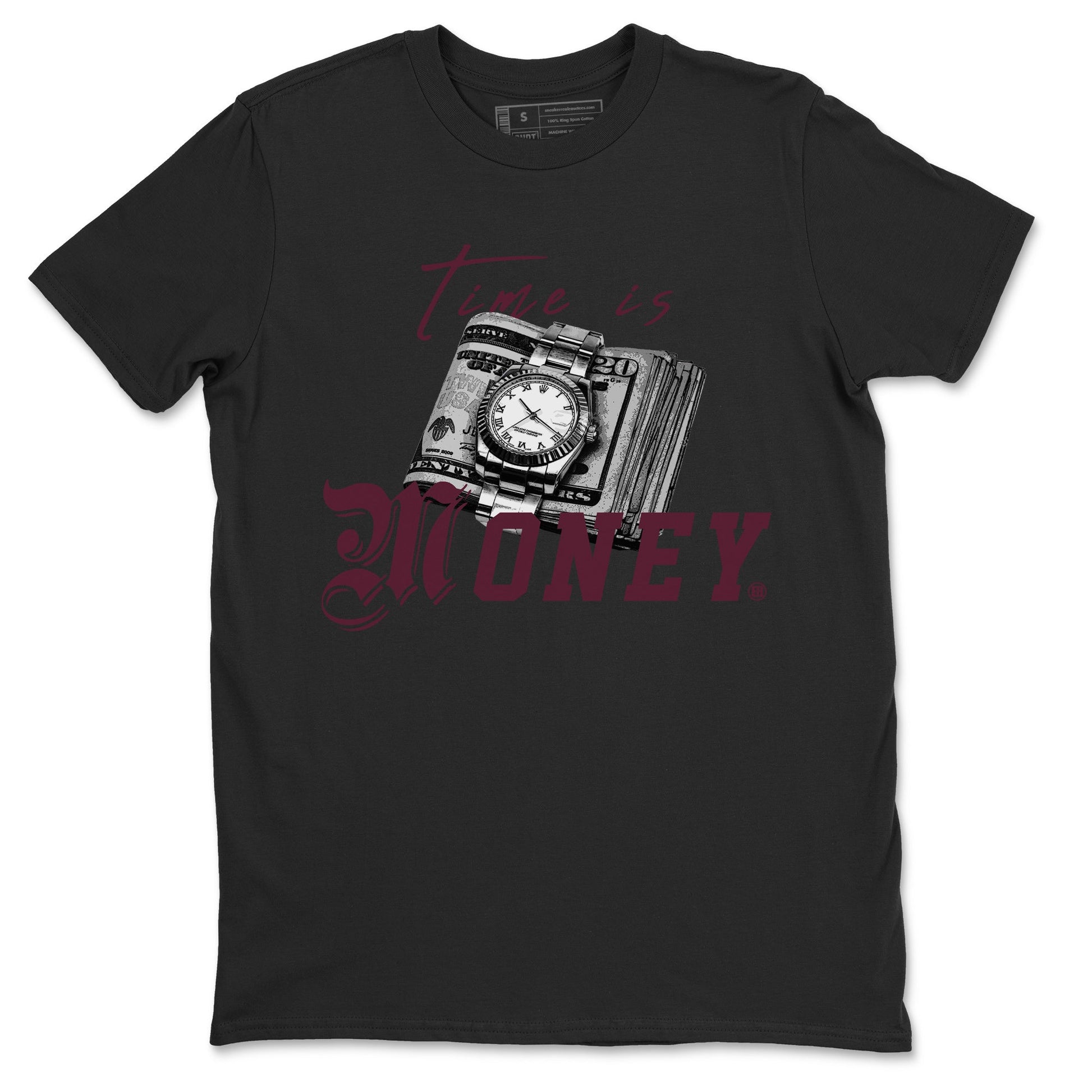 Air Jordan 5 Burgundy Sneaker Match Tees Time Is Money Sneaker T-Shirt AJ5 Burgundy Sneaker Release Tees Unisex Shirts Black 2