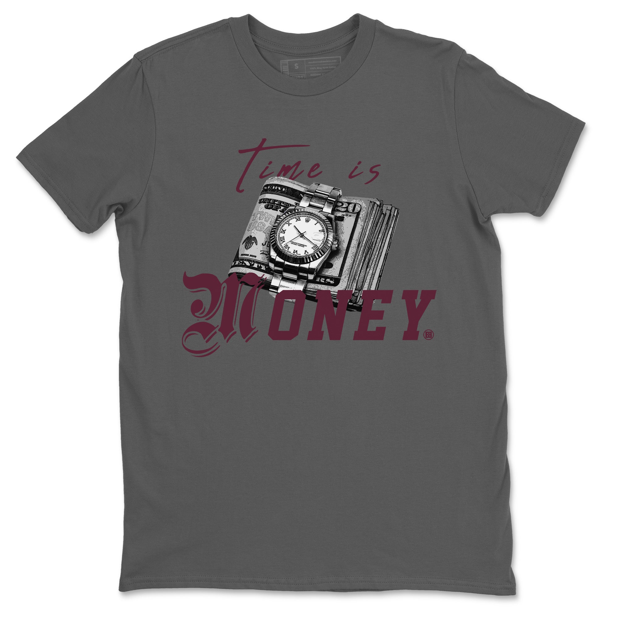 Air Jordan 5 Burgundy Sneaker Match Tees Time Is Money Sneaker T-Shirt AJ5 Burgundy Sneaker Release Tees Unisex Shirts Cool Grey 2