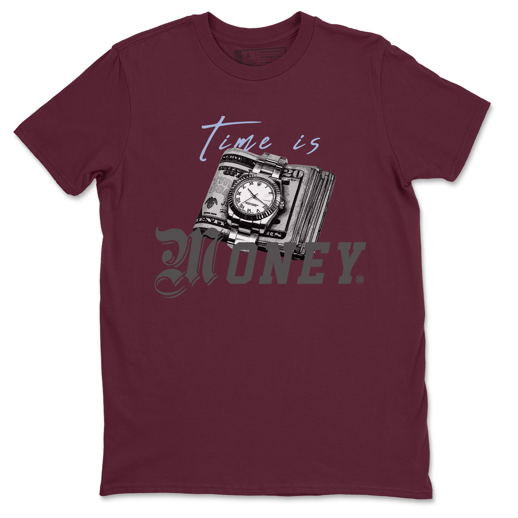 Air Jordan 5 Burgundy Sneaker Match Tees Time Is Money Sneaker T-Shirt AJ5 Burgundy Sneaker Release Tees Unisex Shirts Maroon 2