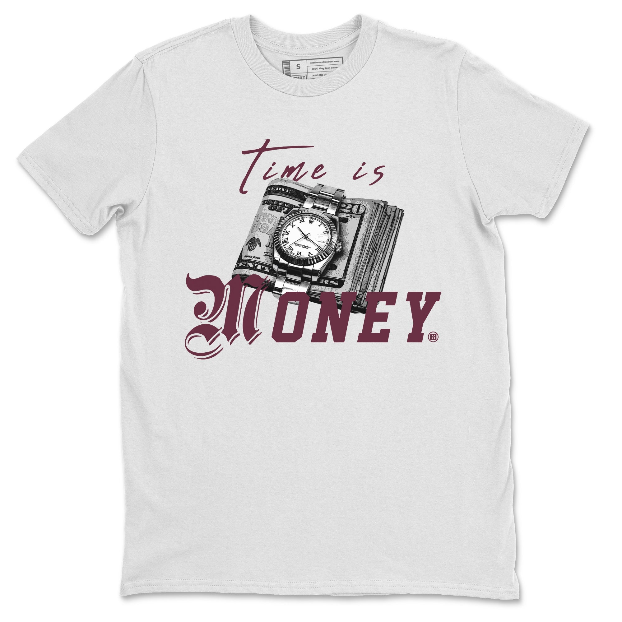 Air Jordan 5 Burgundy Sneaker Match Tees Time Is Money Sneaker T-Shirt AJ5 Burgundy Sneaker Release Tees Unisex Shirts White 2