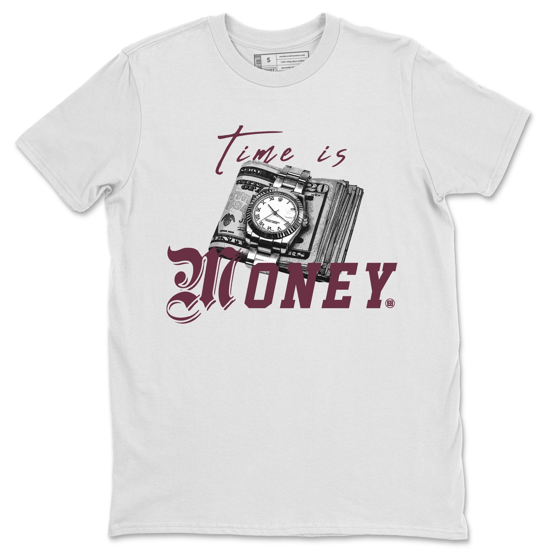 Air Jordan 5 Burgundy Sneaker Match Tees Time Is Money Sneaker T-Shirt AJ5 Burgundy Sneaker Release Tees Unisex Shirts White 2