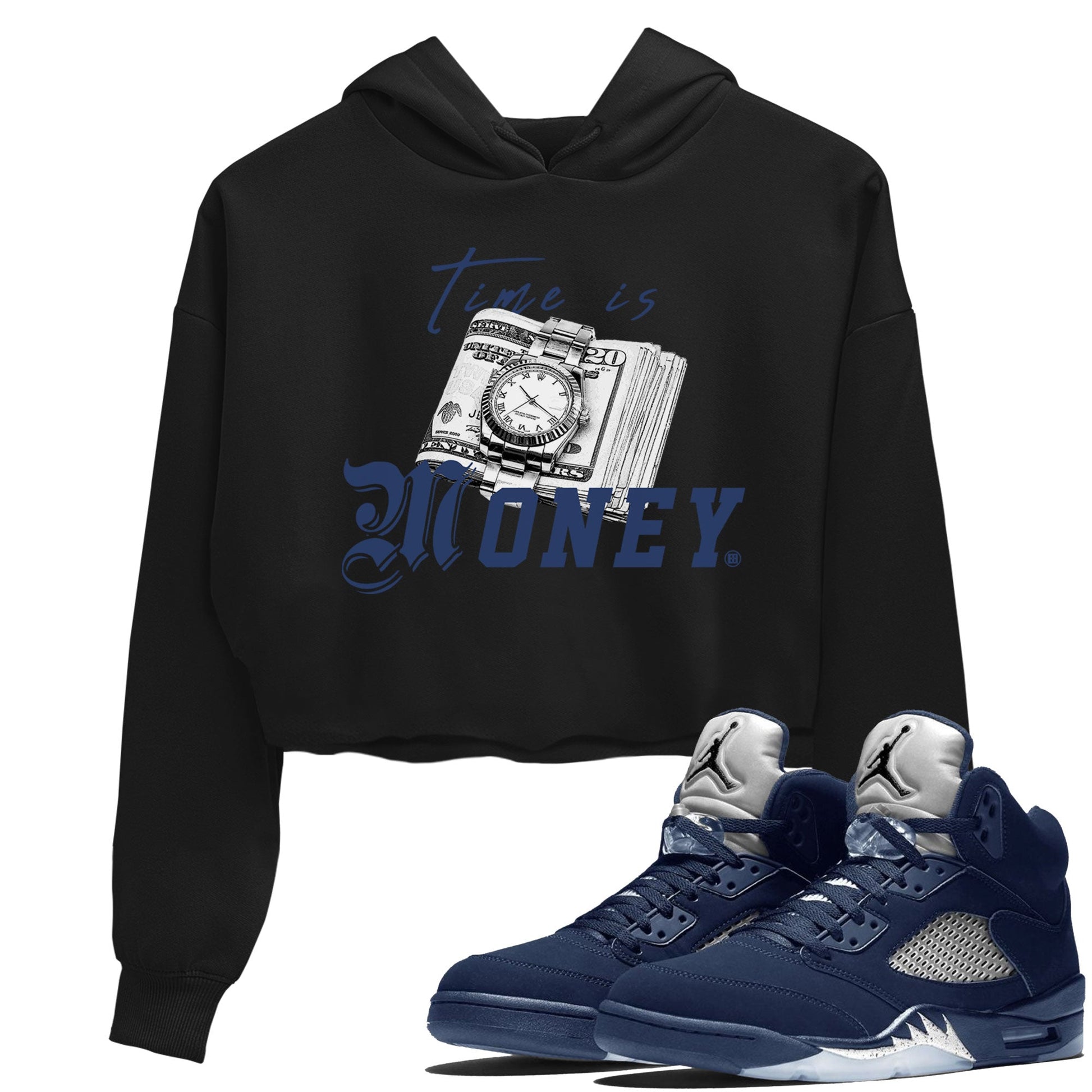 Jordan 5 Retro Midnight Navy shirt to match jordans Time Is Money sneaker tees Air Jordan 5 Georgetown SNRT Sneaker Release Tees Black 1 Crop T-Shirt