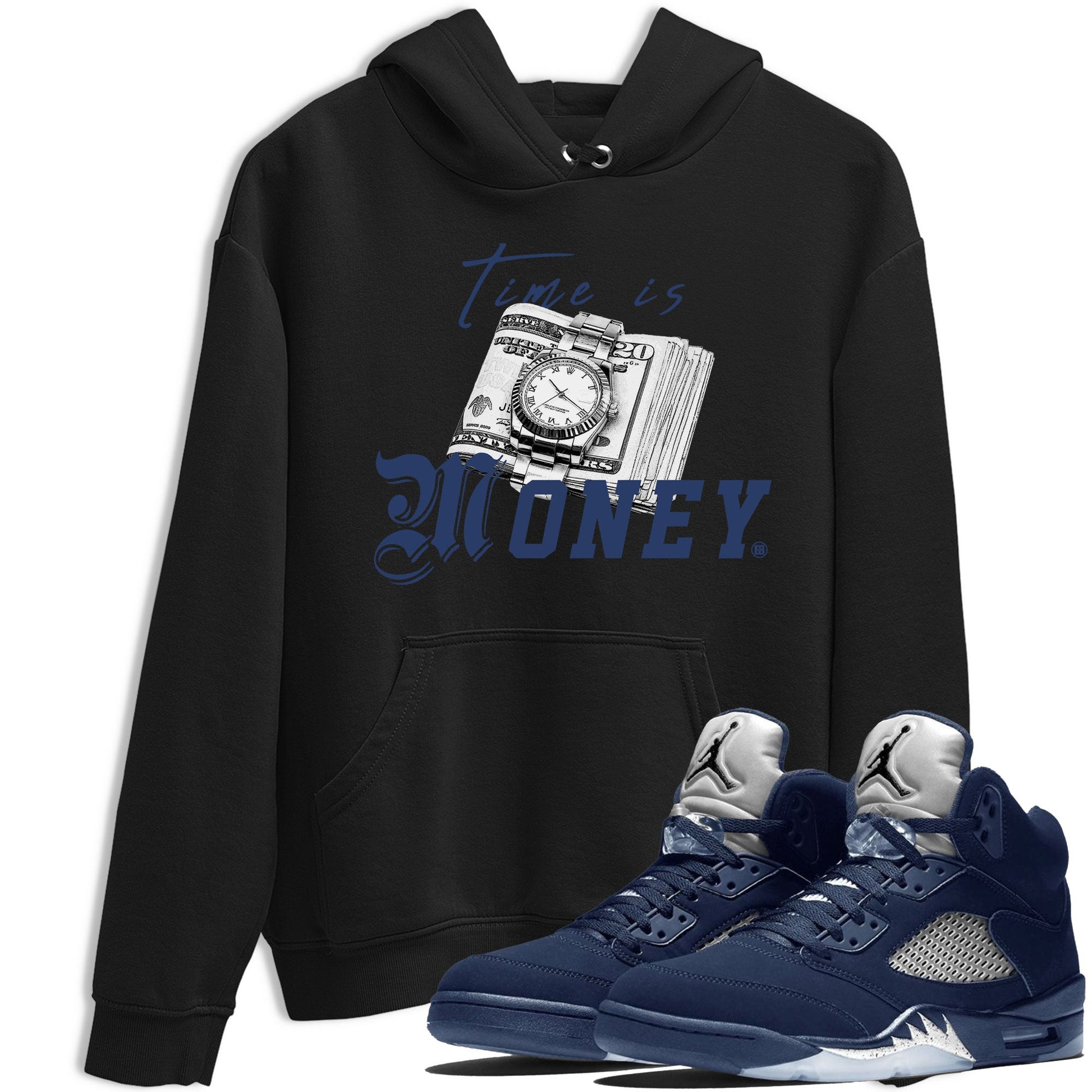 Jordan 5 Retro Midnight Navy shirt to match jordans Time Is Money sneaker tees Air Jordan 5 Georgetown SNRT Sneaker Release Tees Unisex Black 1 T-Shirt