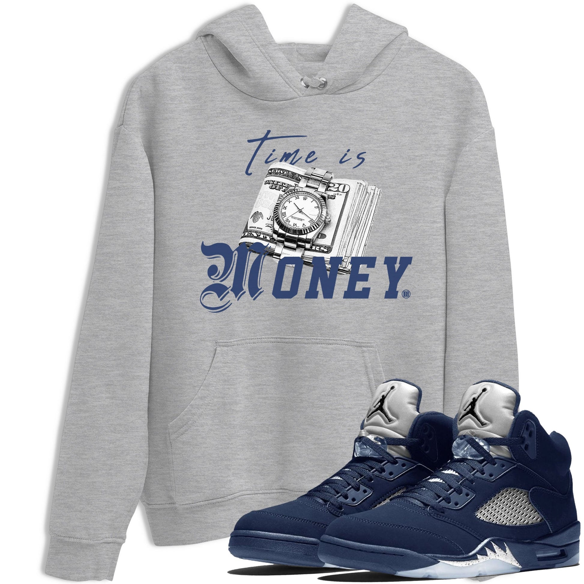 Jordan 5 Retro Midnight Navy shirt to match jordans Time Is Money sneaker tees Air Jordan 5 Georgetown SNRT Sneaker Release Tees Unisex Heather Grey 1 T-Shirt