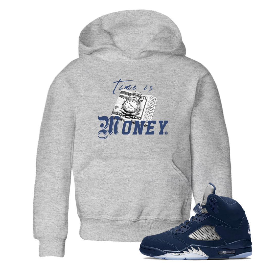 Jordan 5 Retro Midnight Navy shirt to match jordans Time Is Money sneaker tees Air Jordan 5 Georgetown SNRT Sneaker Release Tees Baby Toddler Heather Grey 1 T-Shirt
