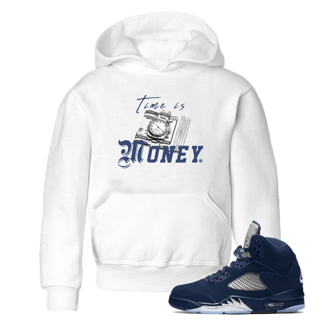Jordan 5 Retro Midnight Navy shirt to match jordans Time Is Money sneaker tees Air Jordan 5 Georgetown SNRT Sneaker Release Tees Baby Toddler White 1 T-Shirt