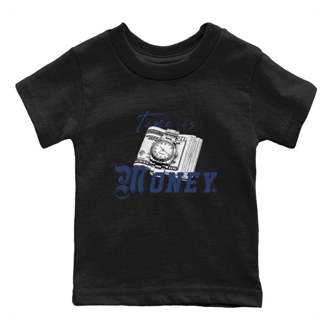 Jordan 5 Retro Midnight Navy shirt to match jordans Time Is Money sneaker tees Air Jordan 5 Georgetown SNRT Sneaker Release Tees Baby Toddler Black 2 T-Shirt