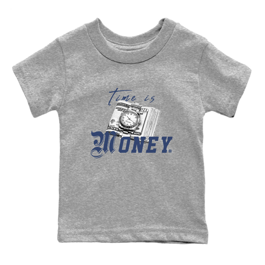 Jordan 5 Retro Midnight Navy shirt to match jordans Time Is Money sneaker tees Air Jordan 5 Georgetown SNRT Sneaker Release Tees Baby Toddler Heather Grey 2 T-Shirt
