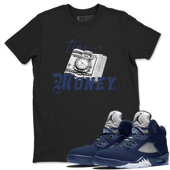 Jordan 5 Retro Midnight Navy shirt to match jordans Time Is Money sneaker tees Air Jordan 5 Georgetown SNRT Sneaker Release Tees Unisex Black 1 T-Shirt