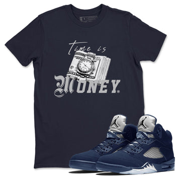Jordan 5 Retro Midnight Navy shirt to match jordans Time Is Money sneaker tees Air Jordan 5 Georgetown SNRT Sneaker Release Tees Unisex Navy 1 T-Shirt