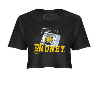 Time Is Money sneaker match tees to Yellow Ochre 6s street fashion brand for shirts to match Jordans SNRT Sneaker Tees Air Jordan 6 Yellow Ochre unisex t-shirt Black 2 crop shirt