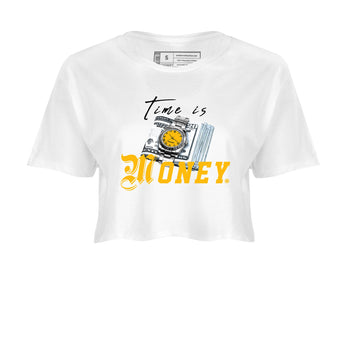 Time Is Money sneaker match tees to Yellow Ochre 6s street fashion brand for shirts to match Jordans SNRT Sneaker Tees Air Jordan 6 Yellow Ochre unisex t-shirt White 2 crop shirt