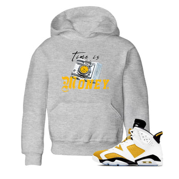 Time Is Money sneaker match tees to Yellow Ochre 6s street fashion brand for shirts to match Jordans SNRT Sneaker Tees Air Jordan 6 Yellow Ochre unisex t-shirt Heather Grey 1 youth shirt