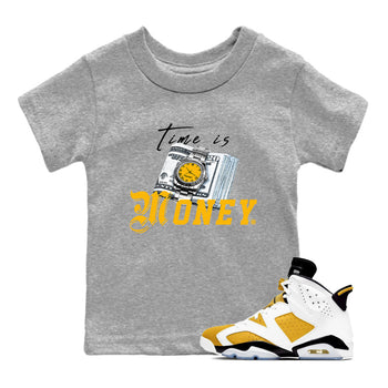 Time Is Money sneaker match tees to Yellow Ochre 6s street fashion brand for shirts to match Jordans SNRT Sneaker Tees Air Jordan 6 Yellow Ochre unisex t-shirt Heather Grey 1 youth shirt