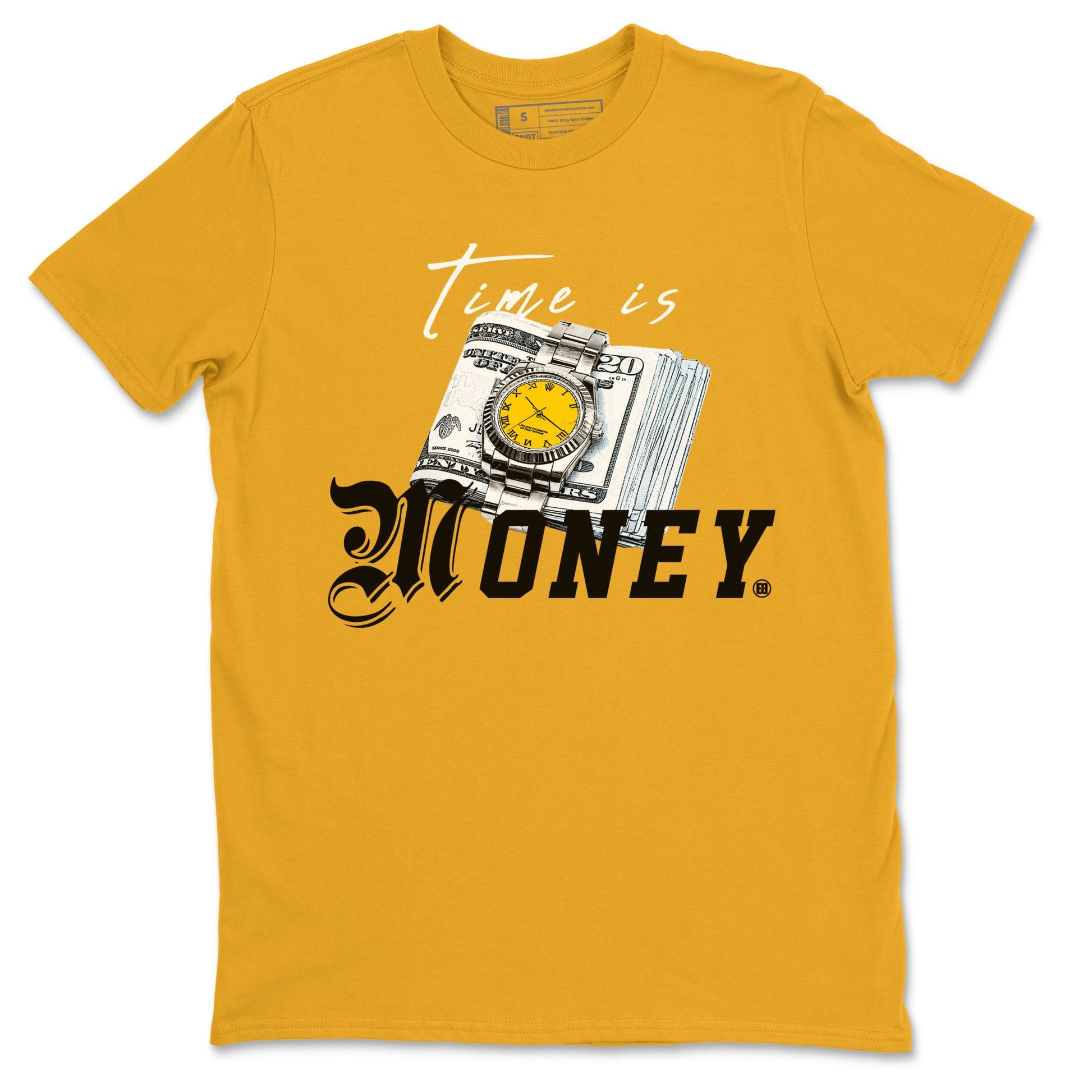 Time Is Money sneaker match tees to Yellow Ochre 6s street fashion brand for shirts to match Jordans SNRT Sneaker Tees Air Jordan 6 Yellow Ochre unisex t-shirt Gold 2 unisex shirt