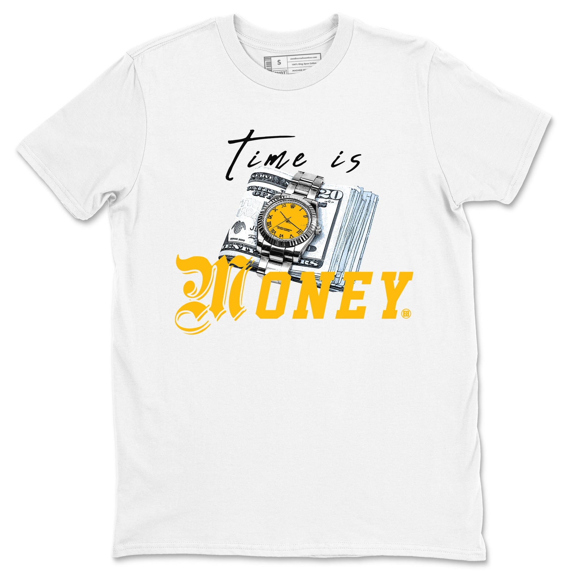 Time Is Money sneaker match tees to Yellow Ochre 6s street fashion brand for shirts to match Jordans SNRT Sneaker Tees Air Jordan 6 Yellow Ochre unisex t-shirt White 2 unisex shirt