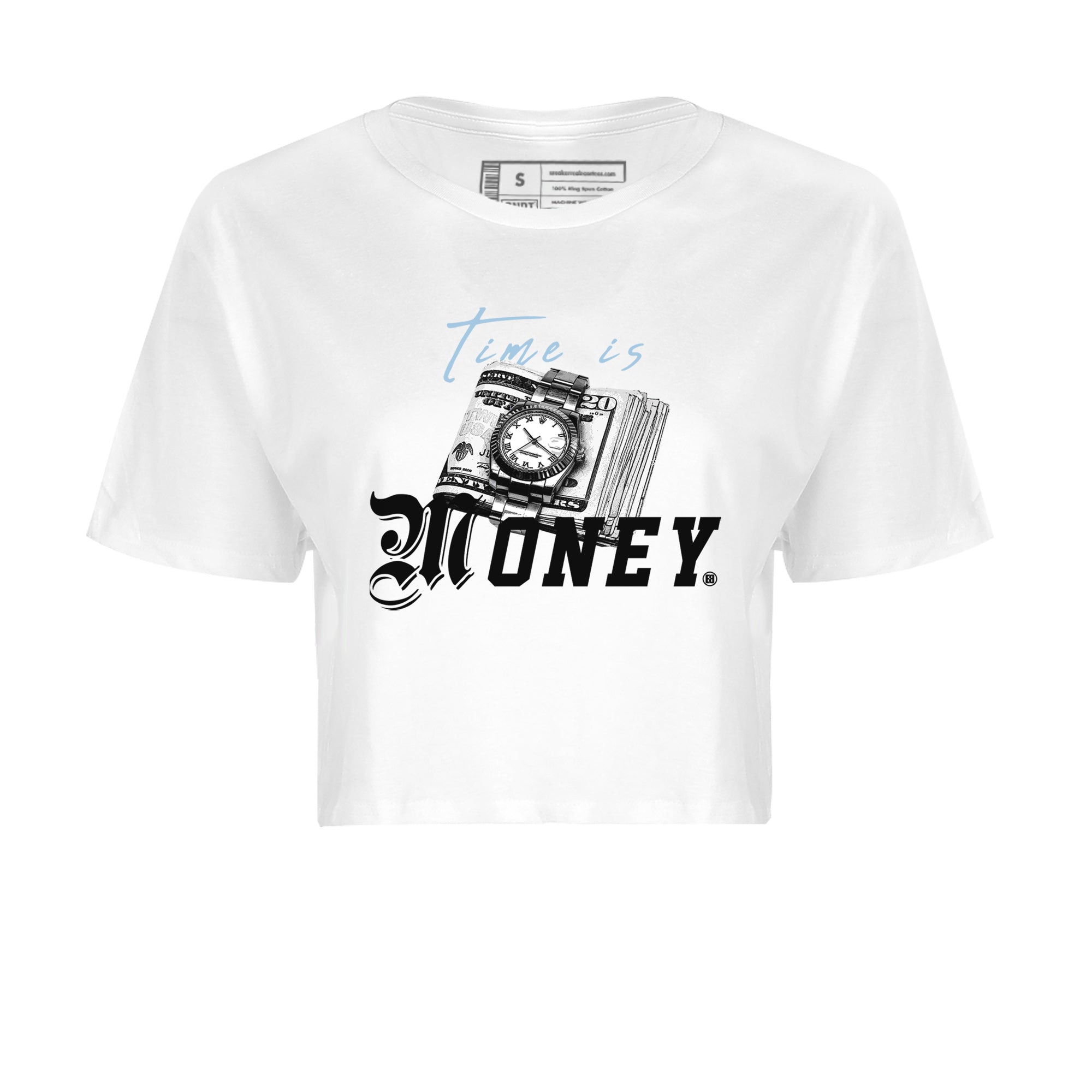 Air Jordan 7 Chambray Sneaker Match Tees Time Is Money Sneaker T-Shirt AJ7 Chambray Sneaker Release Tees Women's Shirts White 2