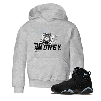 Air Jordan 7 Chambray Sneaker Match Tees Time Is Money Sneaker T-Shirt AJ7 Chambray Sneaker Release Tees Kids Shirts Heather Grey 1