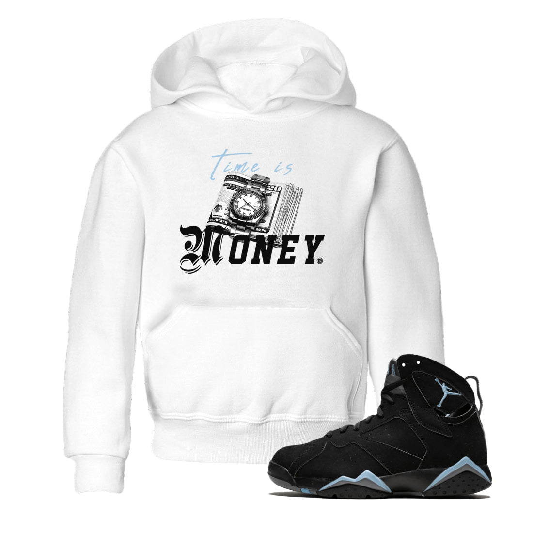 Air Jordan 7 Chambray Sneaker Match Tees Time Is Money Sneaker T-Shirt AJ7 Chambray Sneaker Release Tees Kids Shirts White 1
