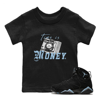 Air Jordan 7 Chambray Sneaker Match Tees Time Is Money Sneaker T-Shirt AJ7 Chambray Sneaker Release Tees Kids Shirts Black 1