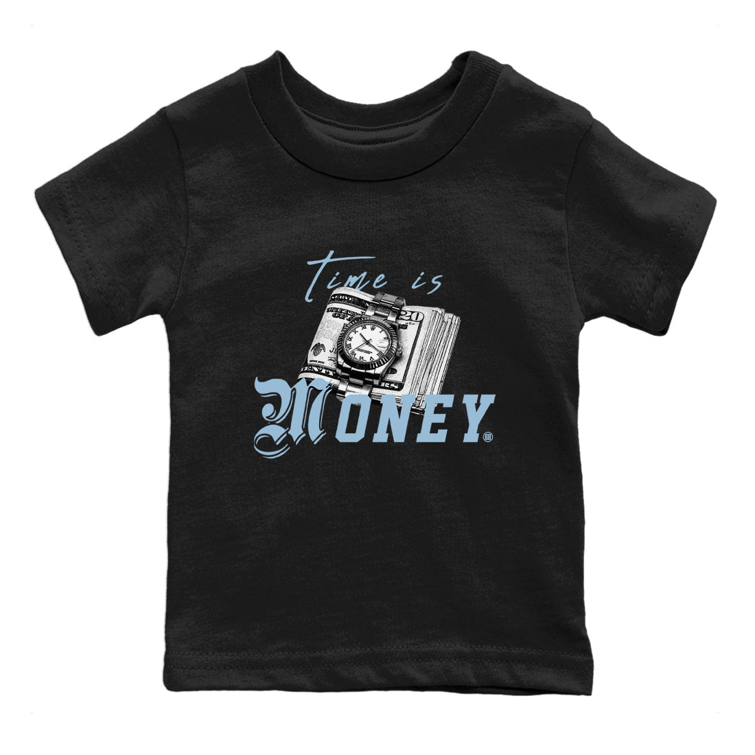 Air Jordan 7 Chambray Sneaker Match Tees Time Is Money Sneaker T-Shirt AJ7 Chambray Sneaker Release Tees Kids Shirts Black 2